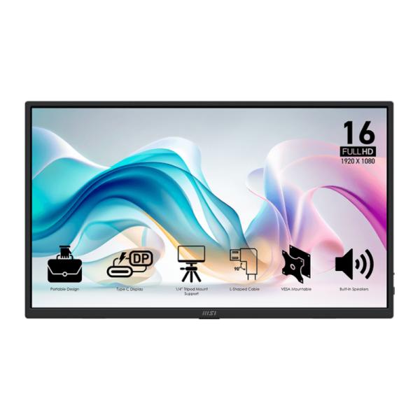MONITOR MSI PRO MP165 E6 15.6 PULG PLANO 1920 X 1080 60HZ IPS 9S6-3PE50M-004